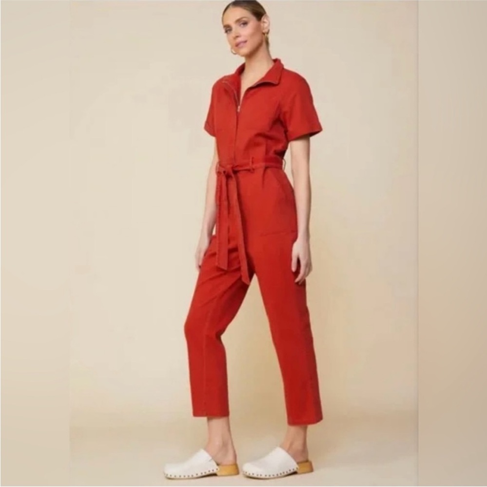 Skies Are Blue Red Tie Waist Short Sleeve Jumpsuit Size XS - Picture 3 of 8